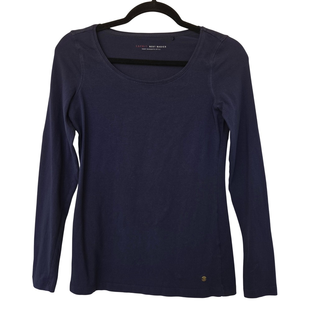 Esprit Navy Blue Long Sleeve Scoop Neck Top S 90s Y2K Bella Elena Fall Layering